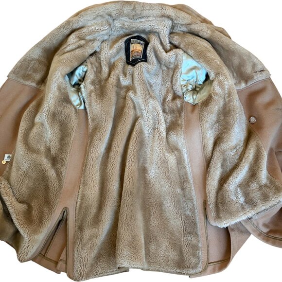 Mighty Mac Vintage Gabardine Wool Winter Jacket  Fur Lapel & Lining Overcoat - Picture 8 of 9